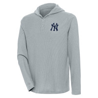 Adult Men's New York Yankees Antigua Strong Hold Long Sleeve Henley baseball Hoodie baseball T-shirt - Gray