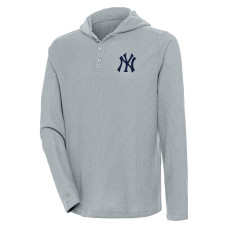 Adult Men's New York Yankees Antigua Strong Hold Long Sleeve Henley baseball Hoodie baseball T-shirt - Gray Adult Men's New York Yankees Antigua Strong Hold Long Sleeve Henley baseball Hoodie baseball T-shirt - Gray