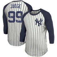 Adult Men's Aaron Judge New York Yankees Majestic Threads Pinstripe 3/4-Sleeve Raglan Name & Number baseball T-shirt - White