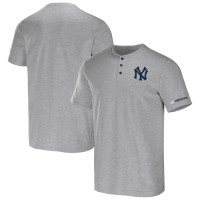 Adult Men's New York Yankees Darius Rucker Collection Henley baseball T-shirt - Heather Gray