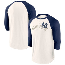 Adult Men's New York Yankees Baseball Backdoor Slider Raglan 3/4-Sleeve baseball T-shirt - White/Navy Adult Men's New York Yankees Baseball Backdoor Slider Raglan 3/4-Sleeve baseball T-shirt - White/Navy