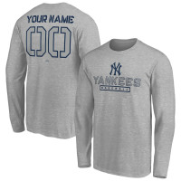 Customize Men's New York Yankees Baseball Evanston Stencil Long Sleeve baseball T-shirt - Heather Gray