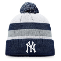 Adult Men's New York Yankees Baseball Stripe Cuffed Knit Hat with Pom - Navy
