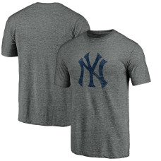 Adult Men's New York Yankees Baseball Weathered Official Logo Tri-Blend baseball T-shirt - Heathered Gray