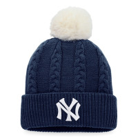 Women's New York Yankees Baseball Cable Cuffed Knit Hat with Pom - Navy