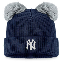 Women's New York Yankees Baseball Double Pom Cuffed Knit Hat - Navy/Gray