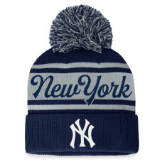 Women's New York Yankees Baseball Script Cuffed Knit Hat with Pom - Navy/Gray