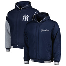 Adult Men's New York Yankees JH Design Reversible Fleece Full-Snap baseball Hoodie Jacket - Navy