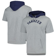Adult Men's New York Yankees Mitchell & Ness Postgame Short Sleeve Pullover baseball Hoodie - Heather Gray Adult Men's New York Yankees Mitchell & Ness Postgame Short Sleeve Pullover baseball Hoodie - Heather Gray