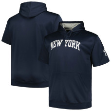 Adult Men's New York Yankees Profile Big & Tall Contrast Short Sleeve Pullover baseball Hoodie - Navy