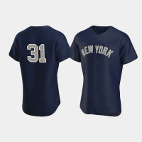 Mens New York Yankees #31 Aaron Hicks Navy Authentic 2020 Alternate Jersey