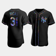 Mens New York Yankees #31 Aaron Hicks Black Authentic Golden Edition Holographic Jersey