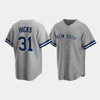 Mens New York Yankees #31 Aaron Hicks Gray Replica Road Jersey Mens New York Yankees #31 Aaron Hicks Gray Replica Road Jersey