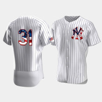 Mens New York Yankees #31 Aaron Hicks White 4th of July 2020 Stars & Stripes Jersey