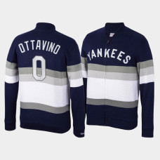 Mens New York Yankees Adam Ottavino Navy Front Stripe Mitchell & Ness Full-Zip Sweater Mens New York Yankees Adam Ottavino Navy Front Stripe Mitchell & Ness Full-Zip Sweater
