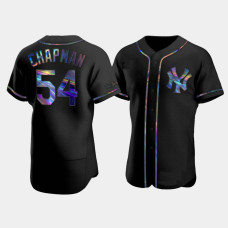 Mens New York Yankees #54 Aroldis Chapman Black Authentic Golden Edition Holographic Jersey