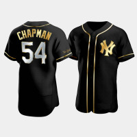 Mens New York Yankees Aroldis Chapman #54 Black Golden Edition Authentic Jersey