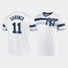 Mens New York Yankees #11 Brett Gardner White Cooperstown Collection V-Neck Jersey Mens New York Yankees #11 Brett Gardner White Cooperstown Collection V-Neck Jersey