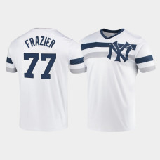Mens New York Yankees #77 Clint Frazier White Cooperstown Collection V-Neck Jersey Mens New York Yankees #77 Clint Frazier White Cooperstown Collection V-Neck Jersey