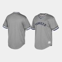 New York Yankees Cooperstown Collection Mesh Wordmark V-Neck Gray Mitchell & Ness Jersey Mens