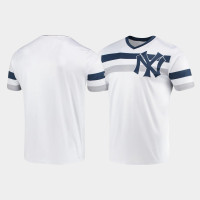 New York Yankees White Cooperstown Collection V-Neck Jersey Mens