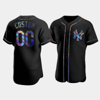 Mens New York Yankees #00 Custom Black Authentic Golden Edition Holographic Jersey