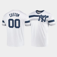 Mens New York Yankees #00 Custom White Cooperstown Collection V-Neck Jersey