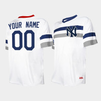 Mens New York Yankees #00 Custom Cooperstown Collection V-Neck White Jersey