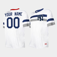 Mens New York Yankees #00 Custom Cooperstown Collection V-Neck White Jersey Mens New York Yankees #00 Custom Cooperstown Collection V-Neck White Jersey