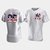 Mens New York Yankees #00 Custom White 4th of July 2020 Stars & Stripes Jersey