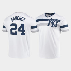 Mens New York Yankees #24 Gary Sanchez White Cooperstown Collection V-Neck Jersey Mens New York Yankees #24 Gary Sanchez White Cooperstown Collection V-Neck Jersey