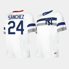 Mens New York Yankees #24 Gary Sanchez Cooperstown Collection V-Neck White Jersey Mens New York Yankees #24 Gary Sanchez Cooperstown Collection V-Neck White Jersey
