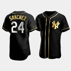 Mens New York Yankees Gary Sanchez #24 Black Golden Edition Authentic Jersey Mens New York Yankees Gary Sanchez #24 Black Golden Edition Authentic Jersey