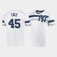 Mens New York Yankees #45 Gerrit Cole White Cooperstown Collection V-Neck Jersey Mens New York Yankees #45 Gerrit Cole White Cooperstown Collection V-Neck Jersey