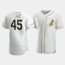 Mens New York Yankees Gerrit Cole #45 White Golden Edition Authentic Jersey Mens New York Yankees Gerrit Cole #45 White Golden Edition Authentic Jersey