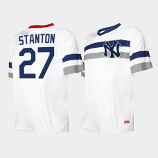 Mens New York Yankees #27 Giancarlo Stanton Cooperstown Collection V-Neck White Jersey Mens New York Yankees #27 Giancarlo Stanton Cooperstown Collection V-Neck White Jersey