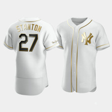 Mens New York Yankees Giancarlo Stanton #27 White Golden Edition Authentic Jersey Mens New York Yankees Giancarlo Stanton #27 White Golden Edition Authentic Jersey