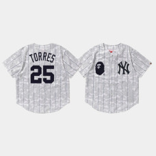 Mens New York Yankees Gleyber Torres #25 White BAPE x Mitchell & Ness Jersey Mens New York Yankees Gleyber Torres #25 White BAPE x Mitchell & Ness Jersey