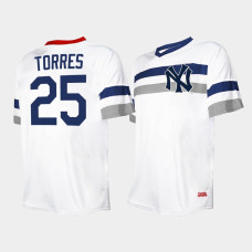 Mens New York Yankees #25 Gleyber Torres Cooperstown Collection V-Neck White Jersey Mens New York Yankees #25 Gleyber Torres Cooperstown Collection V-Neck White Jersey