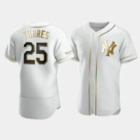 Mens New York Yankees Gleyber Torres #25 White Golden Edition Authentic Jersey Mens New York Yankees Gleyber Torres #25 White Golden Edition Authentic Jersey