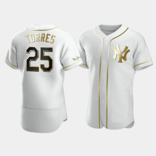 Mens New York Yankees Gleyber Torres #25 White Golden Edition Authentic Jersey Mens New York Yankees Gleyber Torres #25 White Golden Edition Authentic Jersey