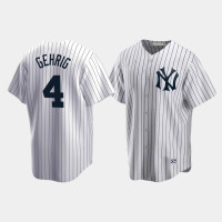 Mens New York Yankees #4 Lou Gehrig Cooperstown Collection Home White Jersey