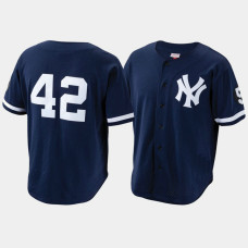 New York Yankees #42 Mariano Rivera Cooperstown Collection Mesh Batting Practice Button-Up Navy Mitchell & Ness Jersey Mens New York Yankees #42 Mariano Rivera Cooperstown Collection Mesh Batting Practice Button-Up Navy Mitchell & Ness Jersey Mens