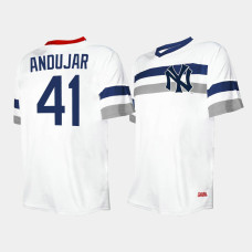 Mens New York Yankees #41 Miguel Andujar Cooperstown Collection V-Neck White Jersey Mens New York Yankees #41 Miguel Andujar Cooperstown Collection V-Neck White Jersey