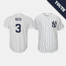 Youth New York Yankees #3 Babe Ruth Cooperstown Collection Home White Jersey