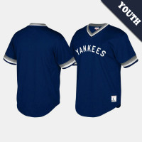 Youth New York Yankees Cooperstown Collection Mesh Wordmark V-Neck Navy Mitchell & Ness Jersey